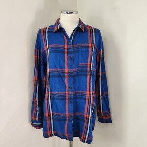 Old Navy Blue‎ Plaid Boyfriend Button Up Women's Size Large